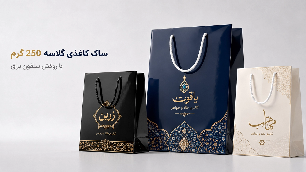 ساک کاغذی سلفون براق 250 گرم گلاسه تولید شده در چاپاتو